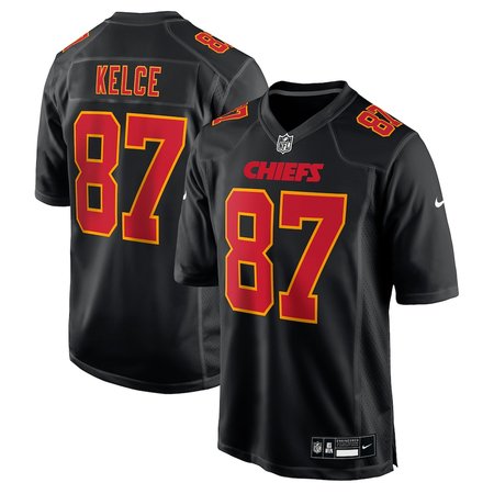 Men's Kansas City Chiefs #87 Travis Kelce Carbon Black Fashion Game Jersey